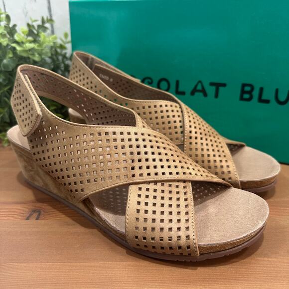 Chocolat Blu Women's Theo Leather Wedge Sandals Size 8 - Picture 1 of 7